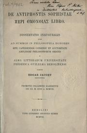 De Antiphontis sophistae peri homonoias libro by Edgar Jacoby
