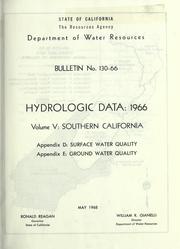 Cover of: Hydrologic data, 1966.: Appendix D: Surface water quality : Appendix E: Ground water quality.