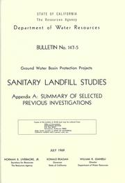 Cover of: Ground water basin protection projects--sanitary landfill studies.