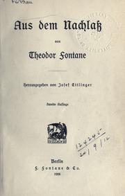Cover of: Aus dem Nachlass by Theodor Fontane