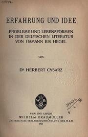 Cover of: Erfahrung und Idee: Probleme und Lebensformen in der Deutschen Literatur von Hamann bis Hegel.