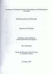 Cover of: The seasons of Zarathustra and their correspondence to the metamorphoses of the spirit by Philip Puszczalowski