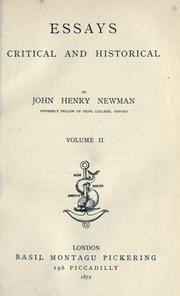 Cover of: Essays critical and historical by John Henry Newman