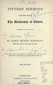 Cover of: Fifteen sermons preached before the University of Oxford by John Henry Newman