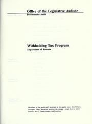 Cover of: Withholding Tax Program, Department of Revenue: performance audit report