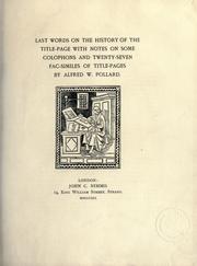 Last words on the history of the title-page by Alfred William Pollard