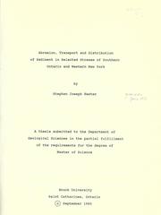 Cover of: Abrasion, transport and distribution of sediment in selected streams of Southern Ontario and Western New York