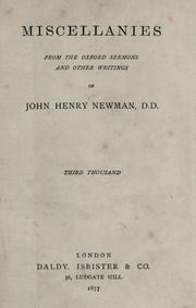 Cover of: Miscellanies from the Oxford sermons and other writings of John Henry Newman.