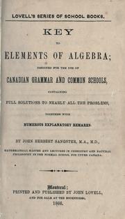Cover of: Key to elements of algebra by John Herbert Sangster