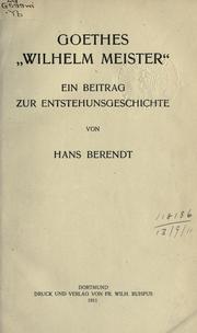 Goethes "Wilhelm Meister" by Hans Berendt