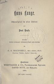 Cover of: Hans Lange: Schauspiel in vier Akten