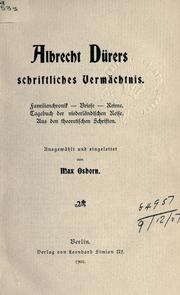 Cover of: Schriftliches Vermächtnis by Albrecht Dürer