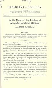 Cover of: On the nature of the holotype of Nipterella paradoxica (Billings) by Matthew H. Nitecki