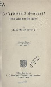 Cover of: Joseph von Eichendorff: sein Leben und Werk.