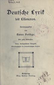 Deutsche Lyrik seit Liliencron by Bethge, Hans