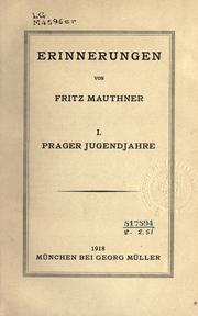 Cover of: Erinnerungen.: I.  Prager Jugendjahre.