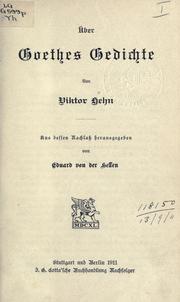 Cover of: Über Goethes Gedichte by Victor Hehn