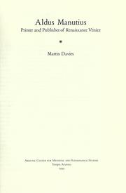 Cover of: Aldus Manutius: printer and publisher of Renaissance Venice