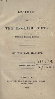 Cover of: Lectures on the English poets, delivered at the Surrey Institution