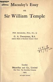 Cover of: Macauley's essay on Sir William Temple by Thomas Babington Macaulay