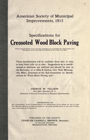 Cover of: Specifications for creosoted wood block paving ... by American Society of Municipal Engineers