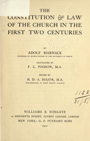 Cover of: The constitution and law of the church in the first two centuries by Adolf von Harnack