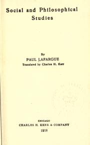 Cover of: Social and philosophical studies. by Paul Lafargue