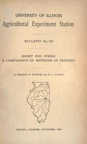Cover of: Short fed steers: a comparison of methods of feeding