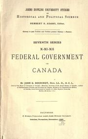 Cover of: Federal government in Canada. by Sir John George Bourinot