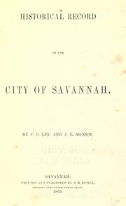 Cover of: Historical record of the city of Savannah by F. D. Lee