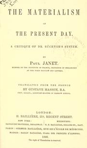 Cover of: The materialism of the present day by Janet, Paul
