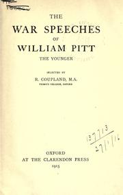 Cover of: War speeches by Pitt, William