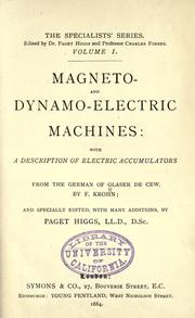 Cover of: Magneto- and dynamo-electric machines by Gustav Glaser de Cew