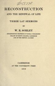 Cover of: Reconstruction and the renewal of life: three lay sermons