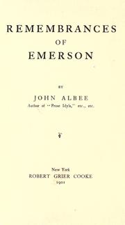 Cover of: Remembrances of Emerson. by John Albee