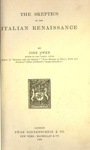 Cover of: The skeptics of the Italian renaissance by Owen, John