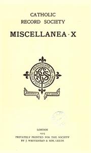 Cover of: Miscellanea X.