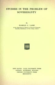 Cover of: Studies in the problem of sovereignty by Harold Joseph Laski