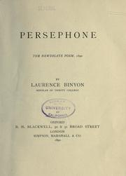 Cover of: Persephone: the Newdigate poem, 1890