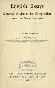 Cover of: English essays: materials & models for composition from the great essayists by Fowler, J. H.