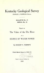 Cover of: Report on the value of the Dix River as a source of water power