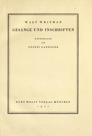 Cover of: Gesänge und Inschriften by Walt Whitman