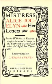 Cover of: Mistress Alice Jocelyn, her letters