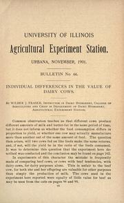 Cover of: Individual differences in the value of dairy cows by Fraser, Wilber John