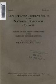 Cover of: Report of the Patent committee of the National research council by National Research Council (U.S.). Patent committee.