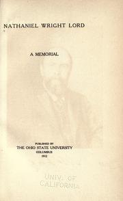 Cover of: Nathaniel Wright Lord: a memorial.