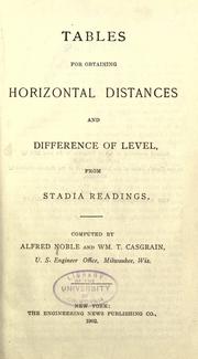 Tables for obtaining horizontal distances and difference of level, from stadia readings by Alfred Noble