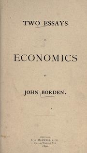 Cover of: Two essays in economics by John Borden