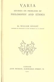 Cover of: Varia by William Angus Knight, William Angus Knight