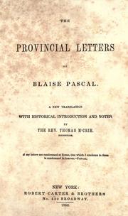 Cover of: The provincial letters of Blaise Pascal